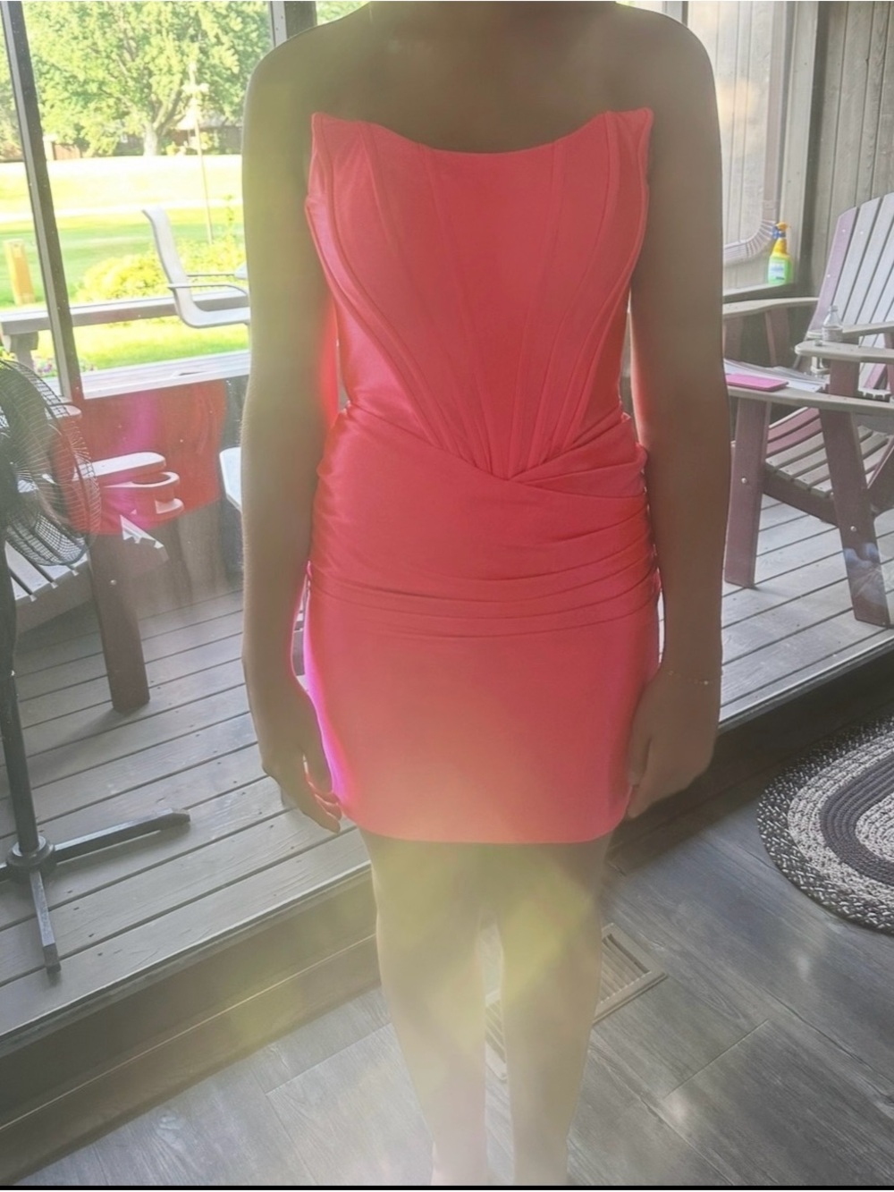 Strapless Sweetheart Mini Dress in Neon Pink